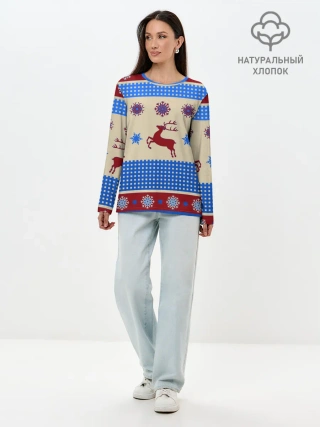 Лонгслив женский. Хлопок / Новогодняя 2022