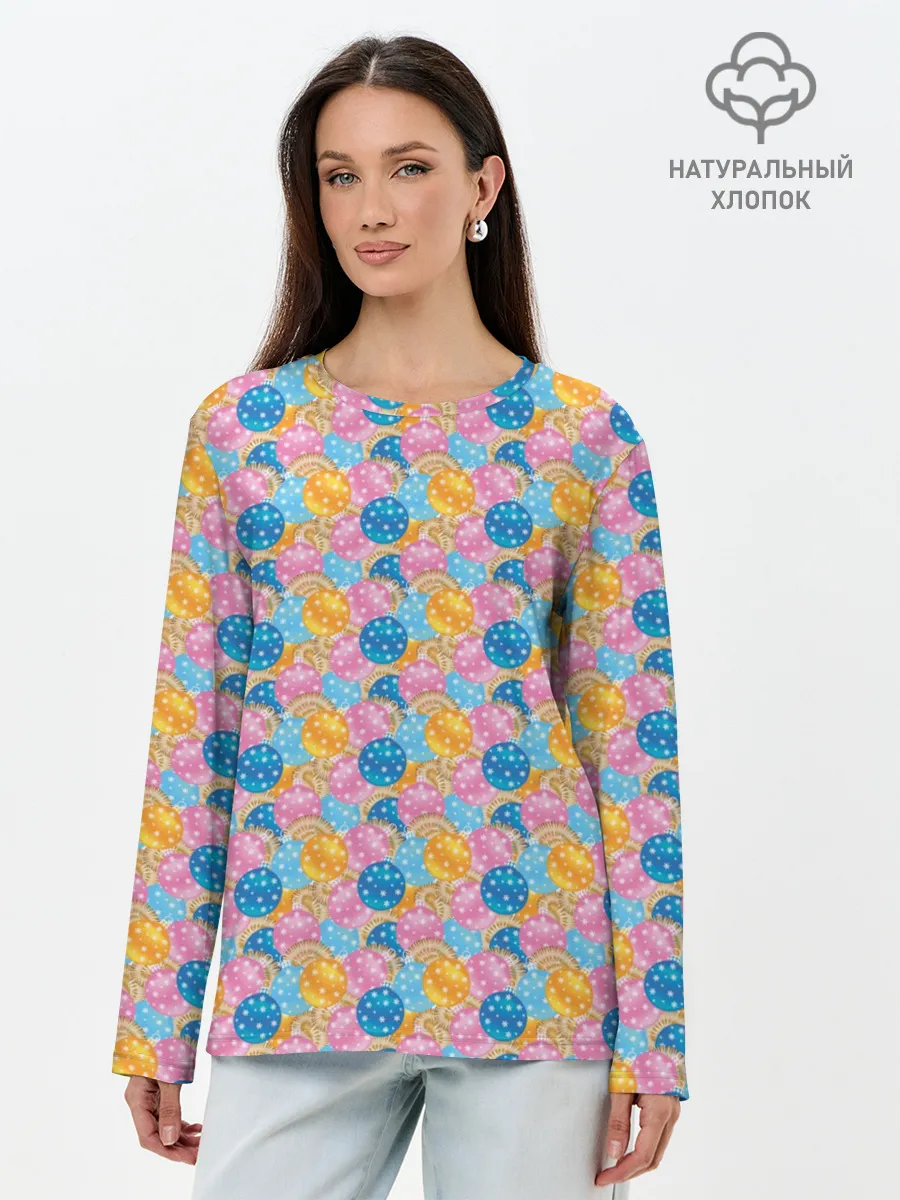 Лонгслив женский. Хлопок / Новогодние Ёлочные Шары