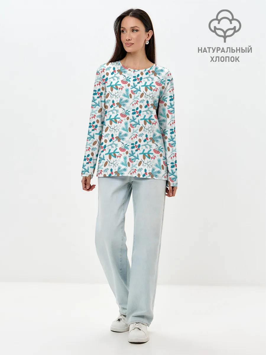 Лонгслив женский. Хлопок / Морозная Зимняя Свежесть