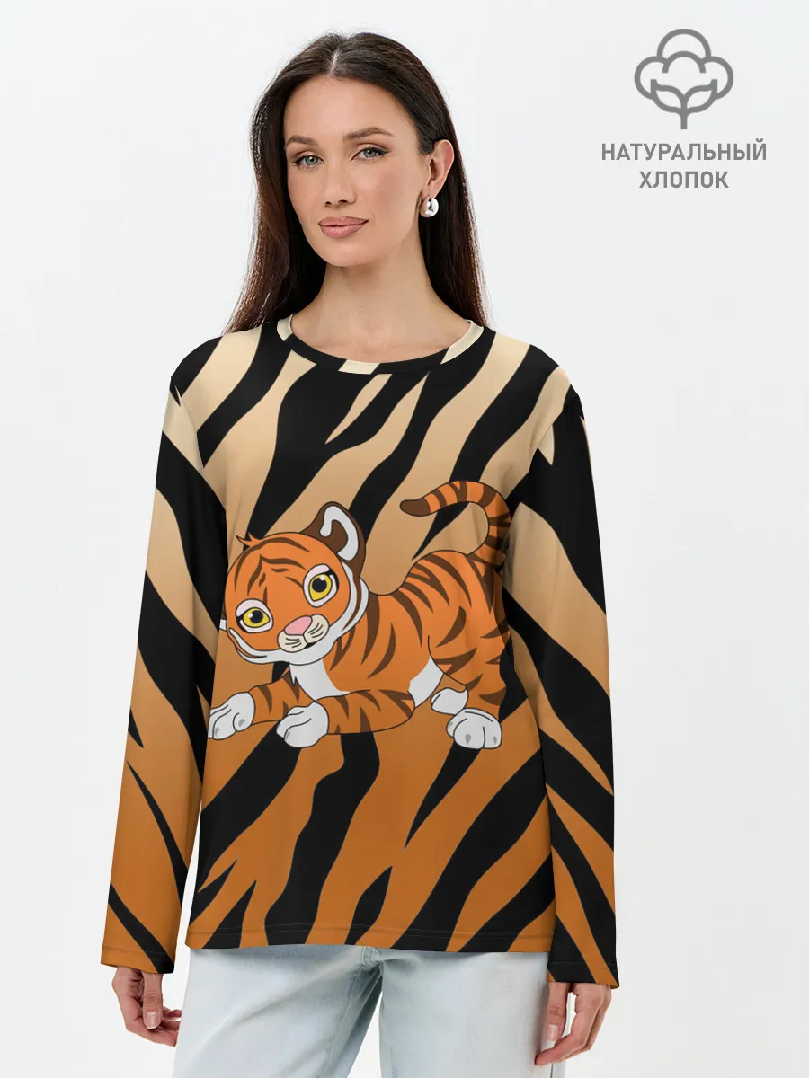Лонгслив женский. Хлопок / Тигр 2022 | НОВЫЙ ГОД