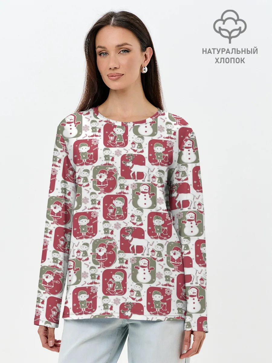 Лонгслив женский. Хлопок / Санта везёт подарки