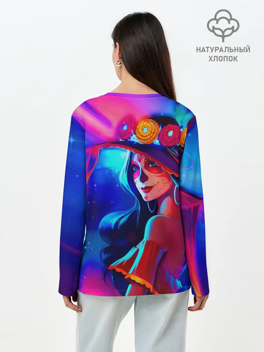 Лонгслив женский. Хлопок / Неоновая ведьма