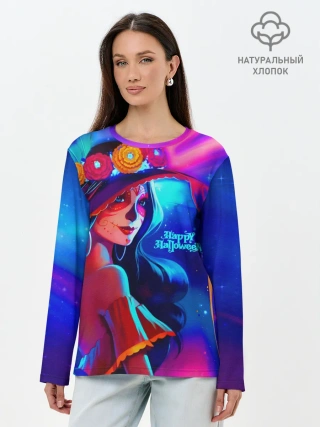 Лонгслив женский. Хлопок / Неоновая ведьма