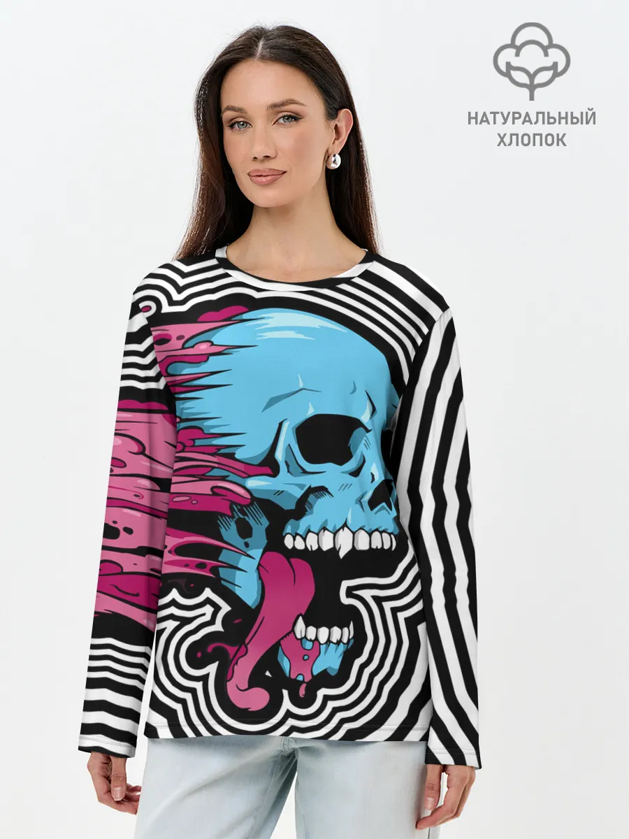 Лонгслив женский. Хлопок / Летящий череп