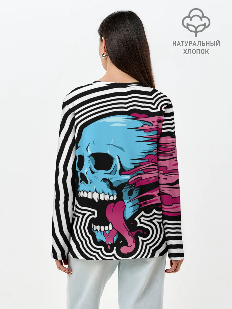 Лонгслив женский. Хлопок / Летящий череп