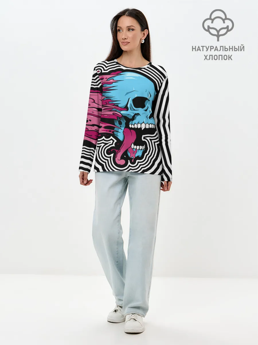 Лонгслив женский. Хлопок / Летящий череп