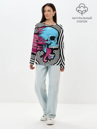 Лонгслив женский. Хлопок / Летящий череп