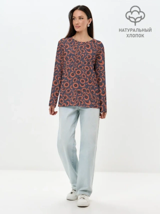 Лонгслив женский. Хлопок / Абстракция квадраты и круги