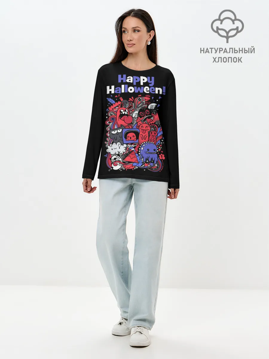 Лонгслив женский. Хлопок / Монстры на Хеллоуин