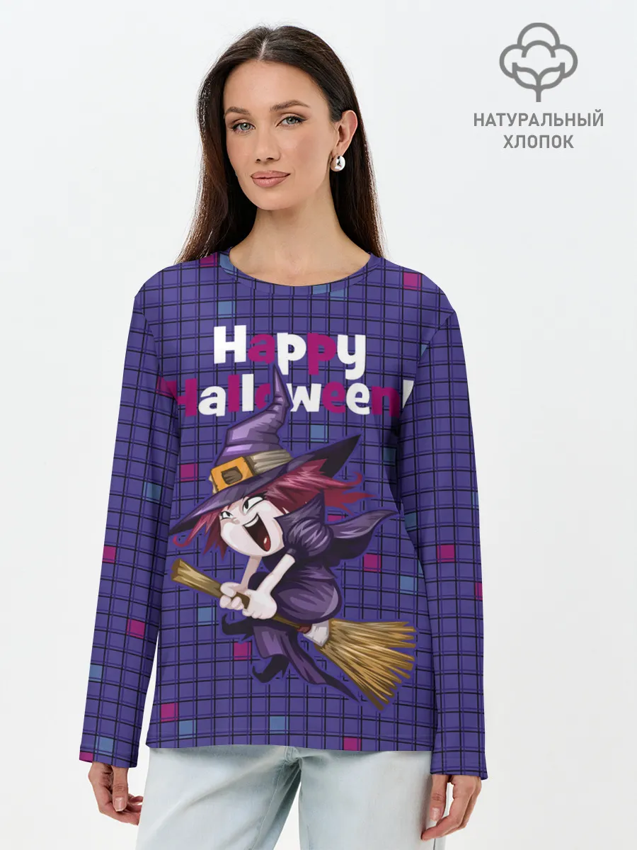 Лонгслив женский. Хлопок / Ведьма летит на метле