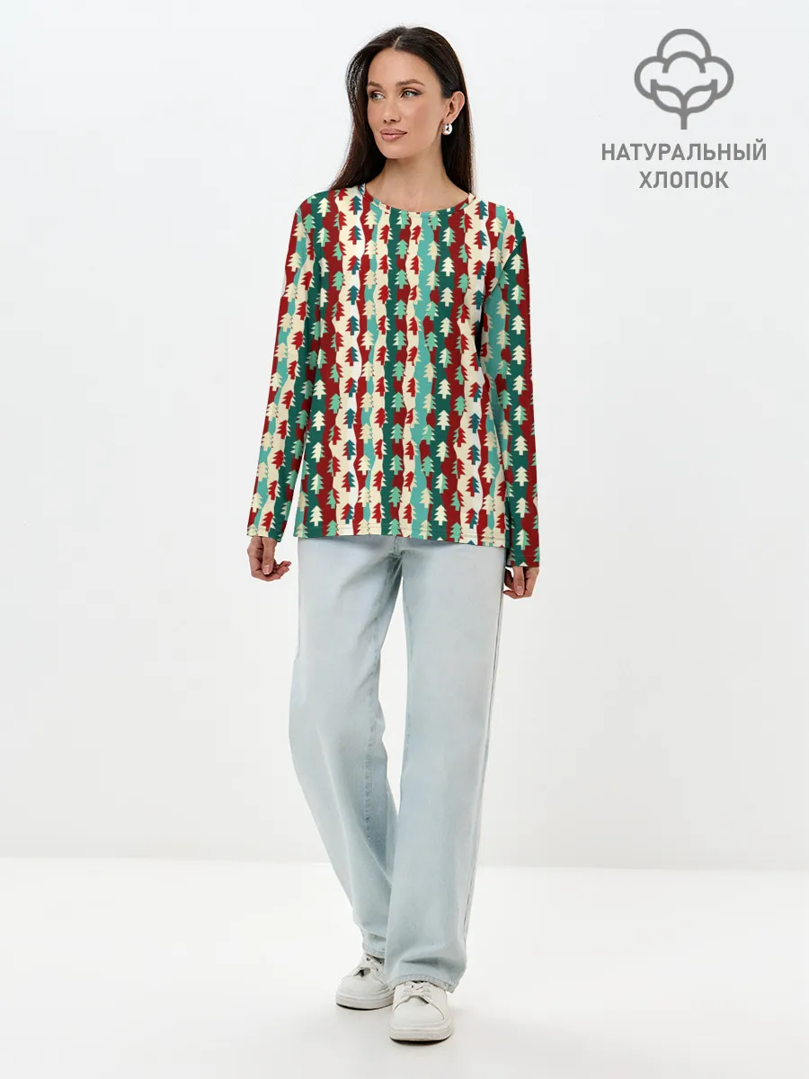 Лонгслив женский. Хлопок / Маленькие Ёлочки