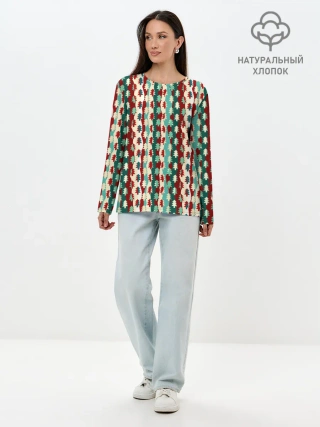 Лонгслив женский. Хлопок / Маленькие Ёлочки