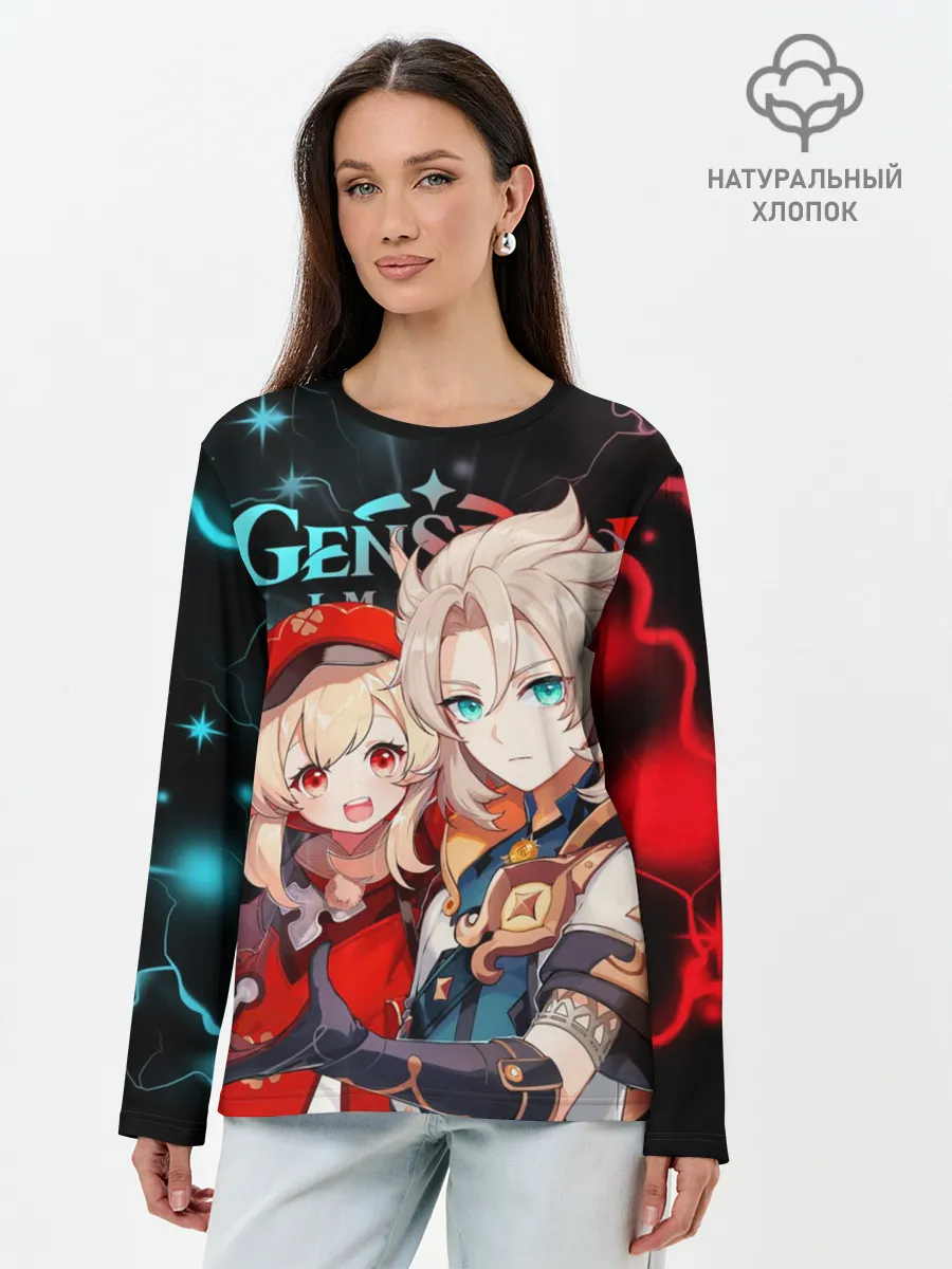 Лонгслив женский. Хлопок / Альбедо и Кли, Genshin Impact