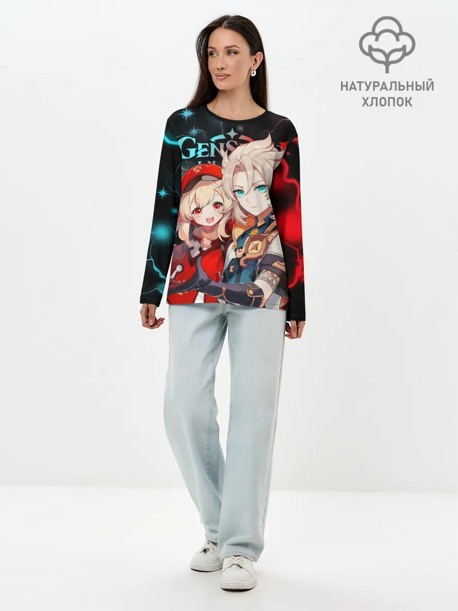 Лонгслив женский. Хлопок / Альбедо и Кли, Genshin Impact