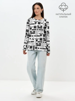 Лонгслив женский. Хлопок / BON JOVI ЛОГОБОМБИНГ | БОН ДЖОВИ ПАТТЕРН