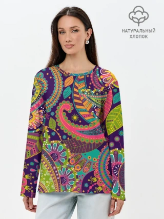 Лонгслив женский. Хлопок / Яркий красочный узор
