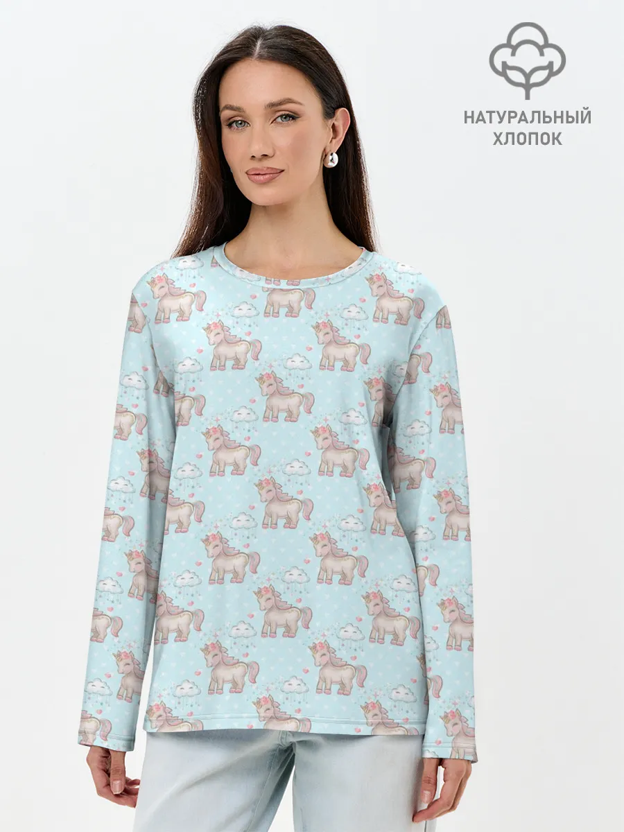 Лонгслив женский. Хлопок / Маленькие единороги