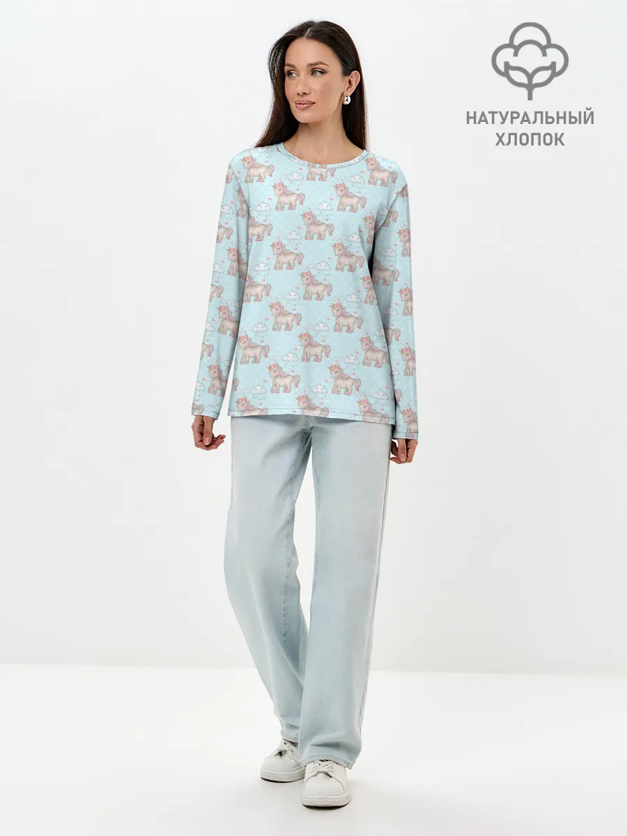 Лонгслив женский. Хлопок / Маленькие единороги