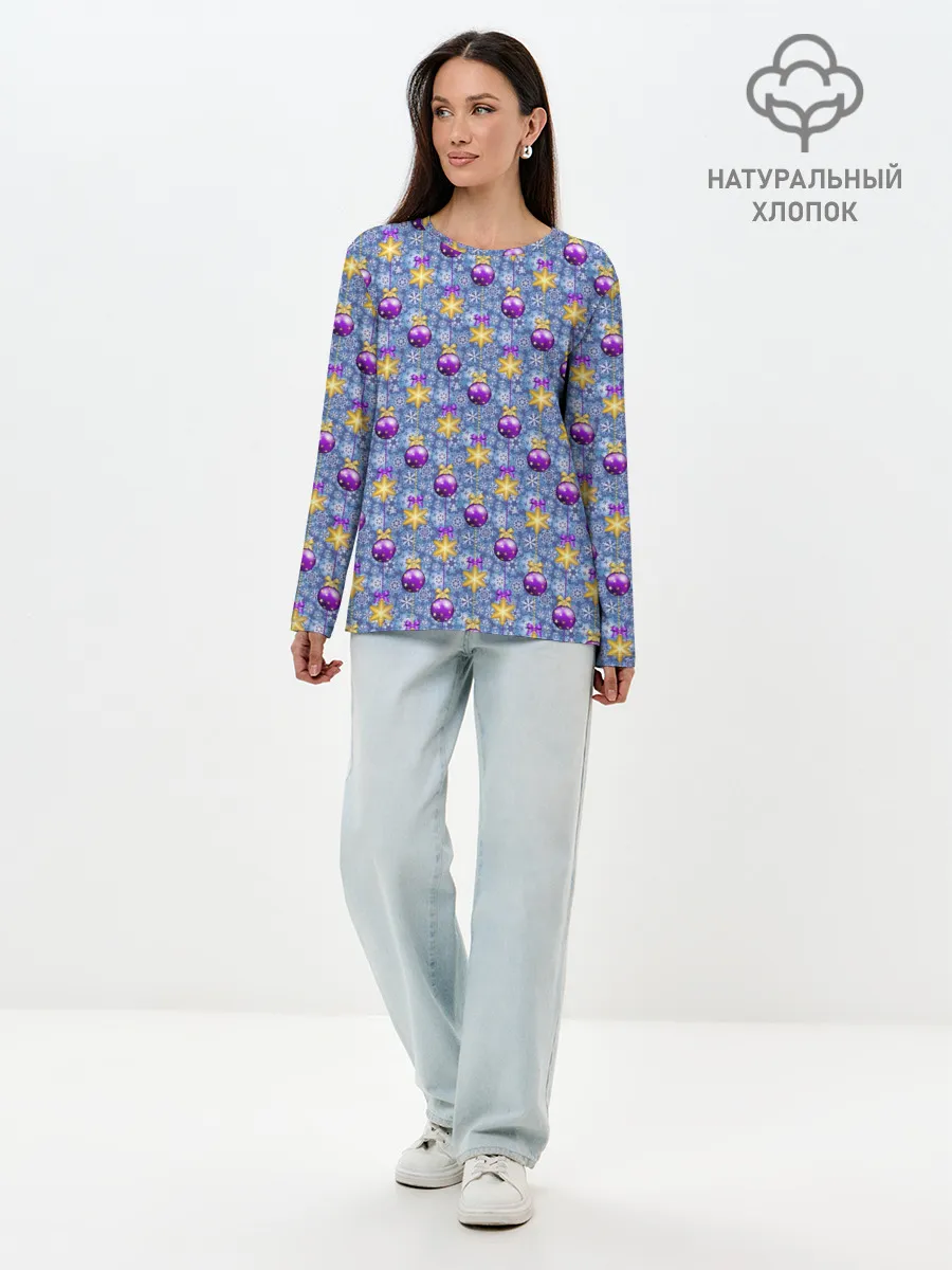 Лонгслив женский. Хлопок / Новогодние Ёлочные Украшения