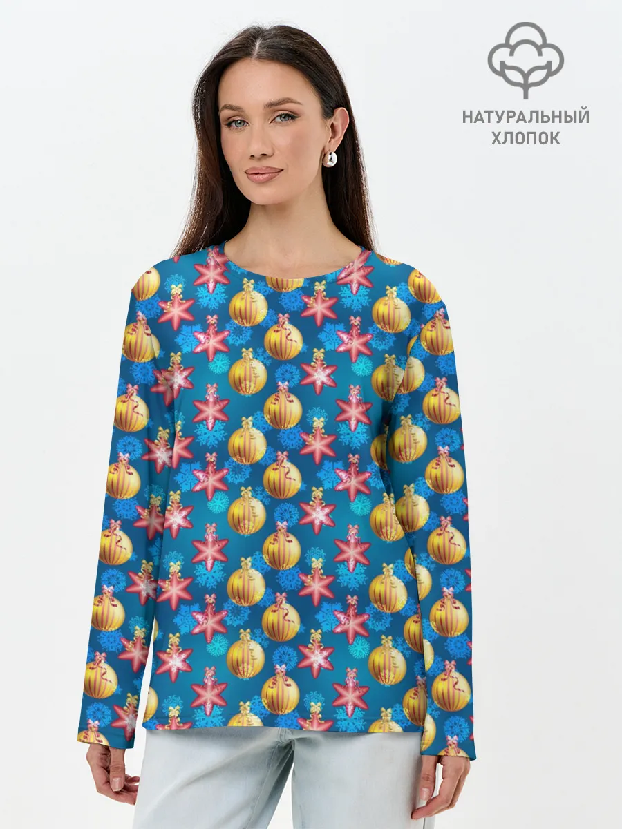 Лонгслив женский. Хлопок / Новогодние Украшения