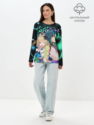 Лонгслив женский. Хлопок / Сяо и Барбара, Genshin Impact
