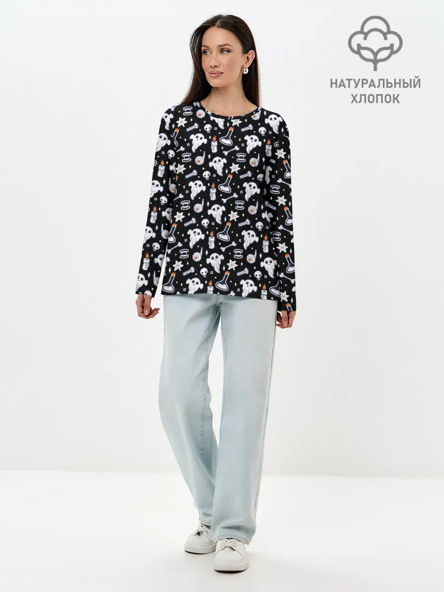 Лонгслив женский. Хлопок / Patern Halloween 2