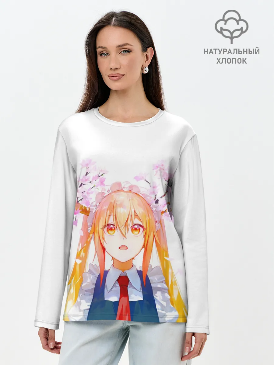 Лонгслив женский. Хлопок / Горничная Мисс Кобаяши расцветает Тору
