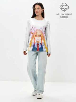 Лонгслив женский. Хлопок / Горничная Мисс Кобаяши расцветает Тору