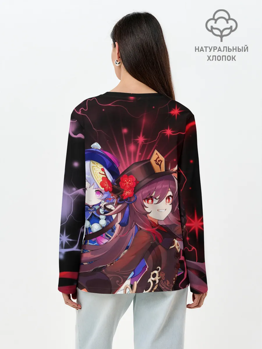 Лонгслив женский. Хлопок / Ху Тао и Ци Ци, Genshin Impact