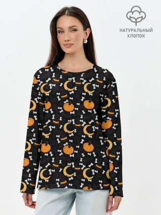 Лонгслив женский. Хлопок / Patern Halloween 5