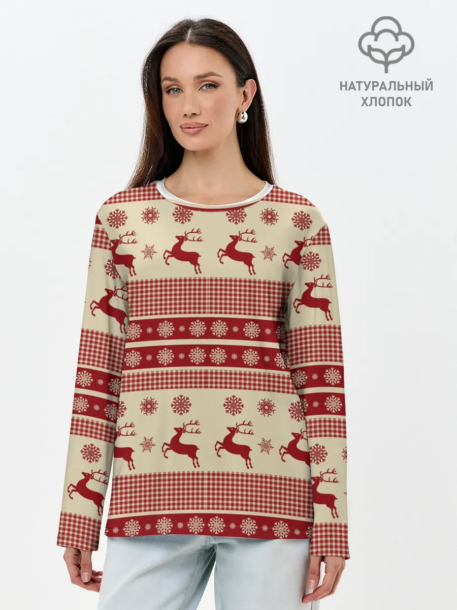 Лонгслив женский. Хлопок / Новогодние Олени!