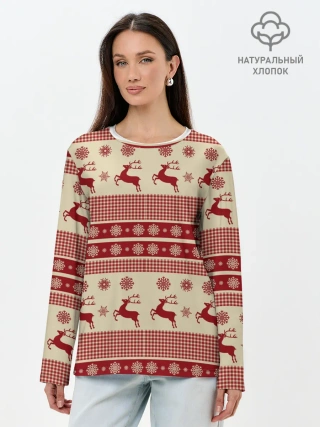Лонгслив женский. Хлопок / Новогодние Олени!