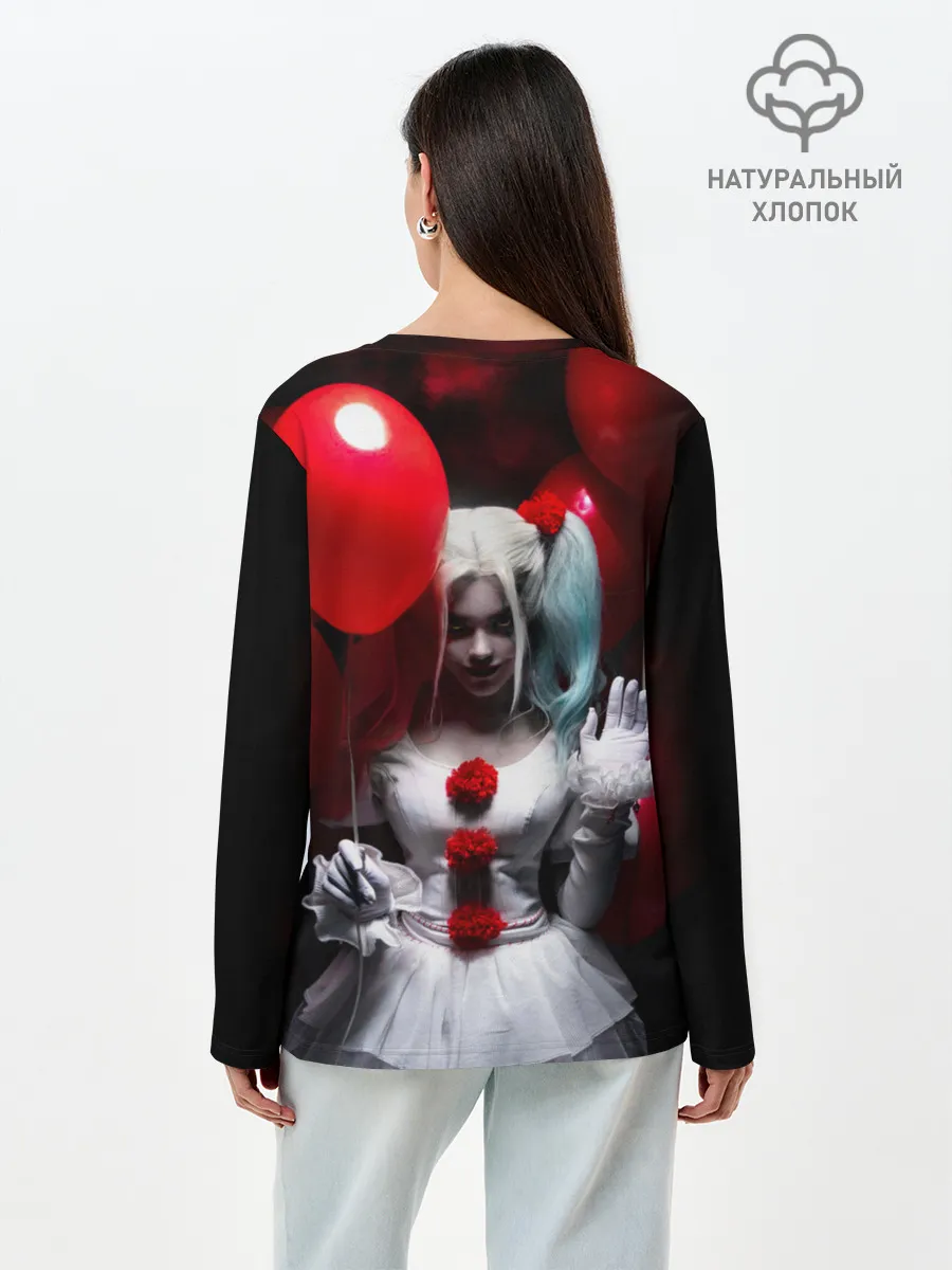 Лонгслив женский. Хлопок / Плохая девочка с красными шарами
