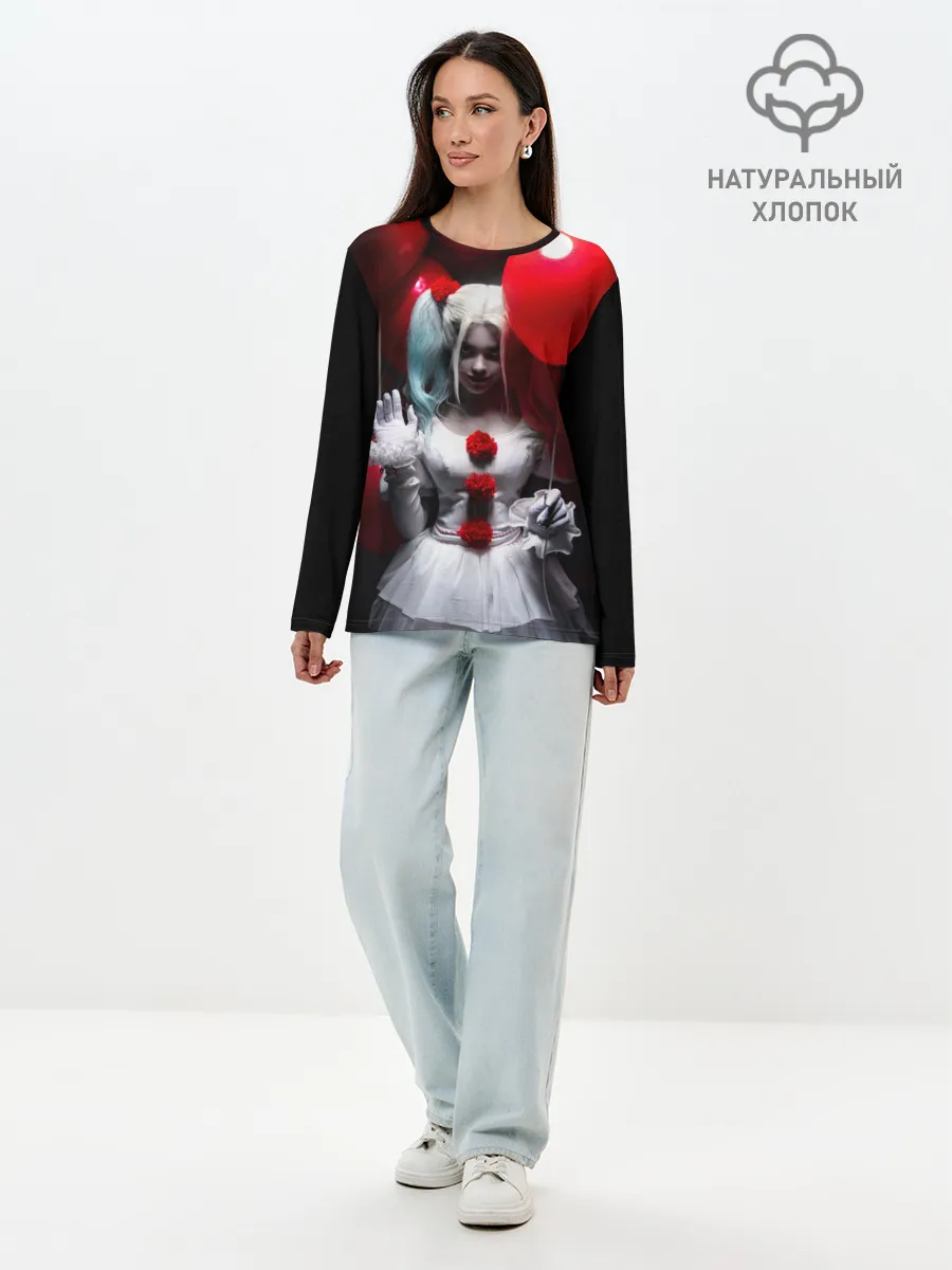 Лонгслив женский. Хлопок / Плохая девочка с красными шарами