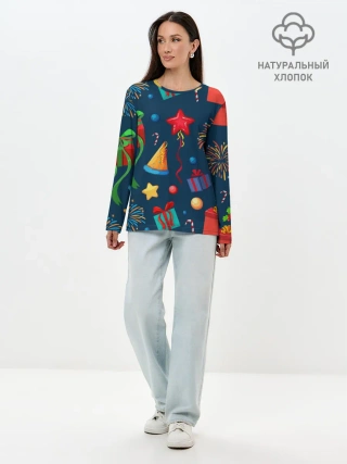 Лонгслив женский. Хлопок / Новогодний Паттерн!