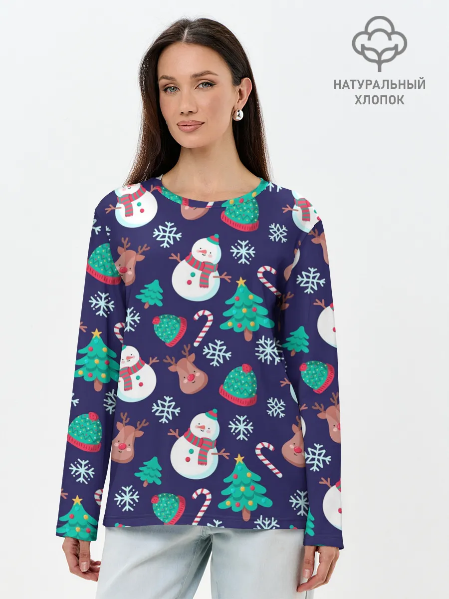 Лонгслив женский. Хлопок / Рождественский Паттерн!