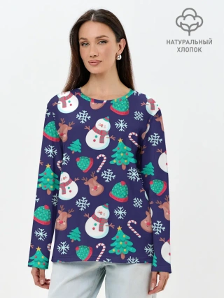 Лонгслив женский. Хлопок / Рождественский Паттерн!