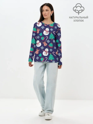 Лонгслив женский. Хлопок / Рождественский Паттерн!