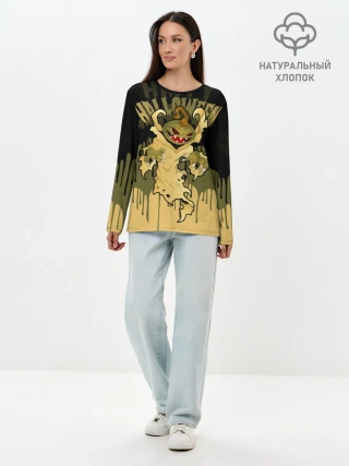 Лонгслив женский. Хлопок / Тыква в ночь мертвецов