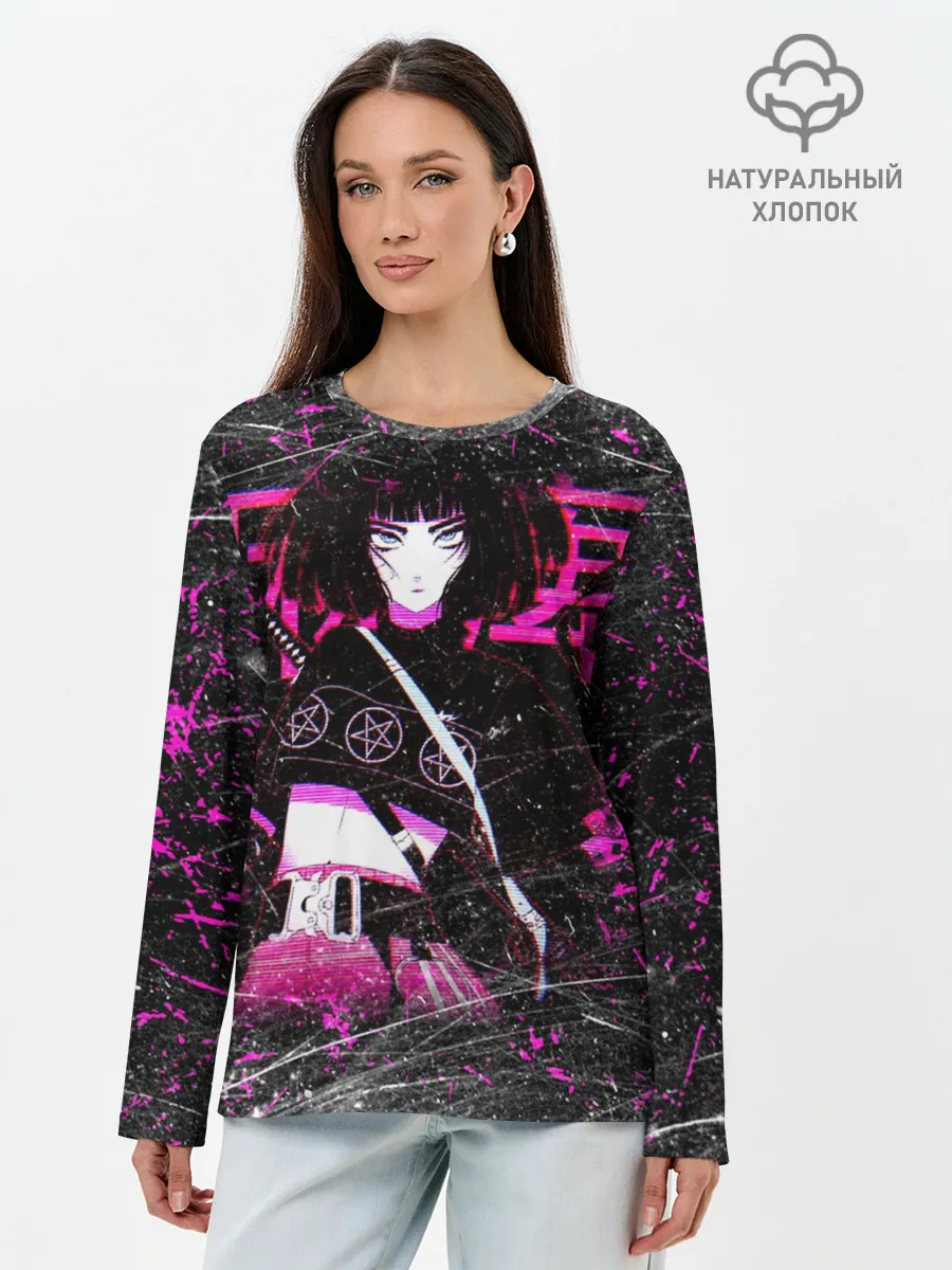 Лонгслив женский. Хлопок / Vinne Yuna Самурай Киберпанк