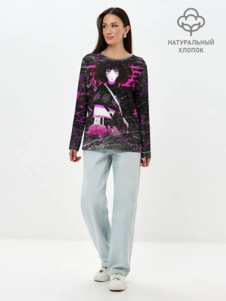 Лонгслив женский. Хлопок / Vinne Yuna Самурай Киберпанк