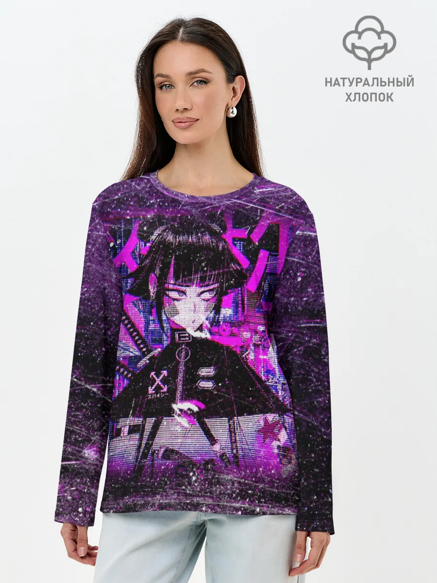 Лонгслив женский. Хлопок / Cyberpunk Samurai Anime