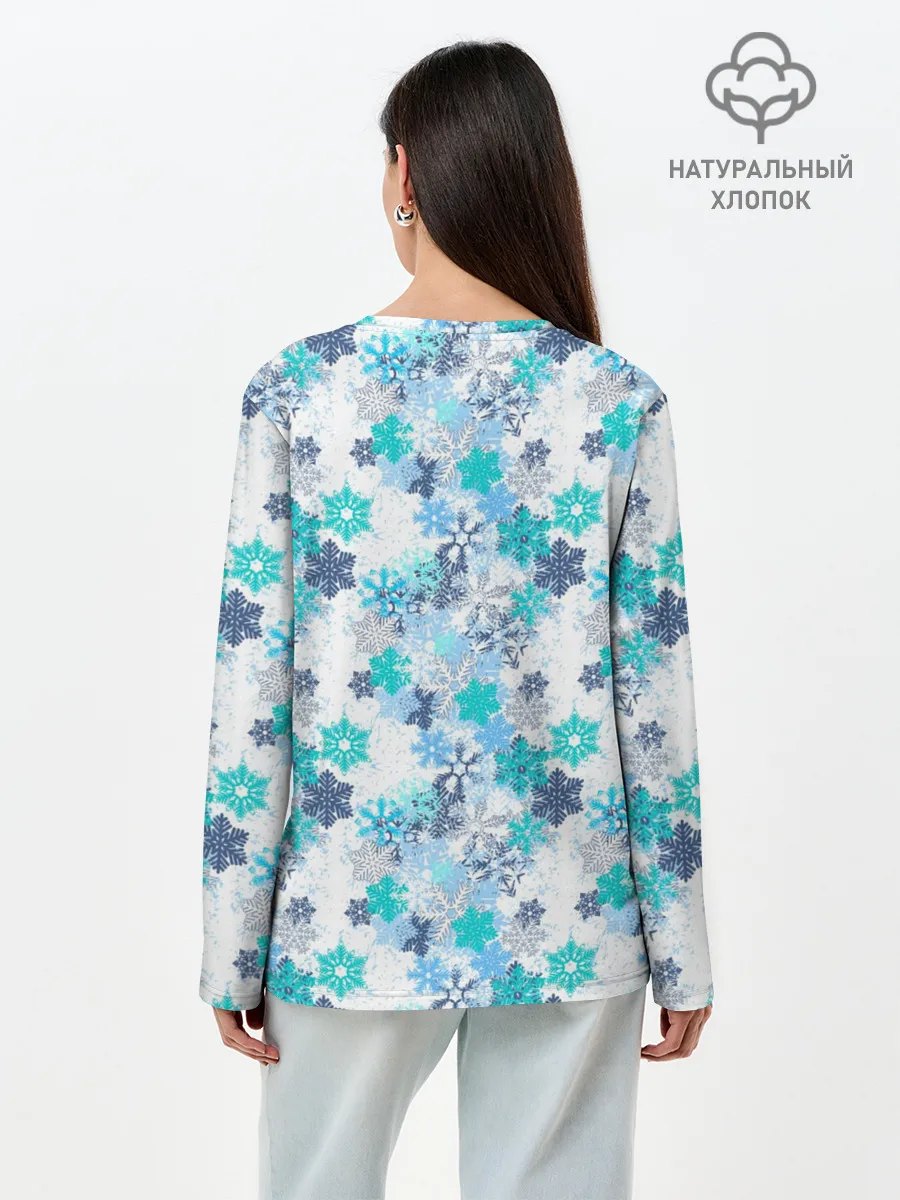 Лонгслив женский. Хлопок / Зимние Снежные Узоры