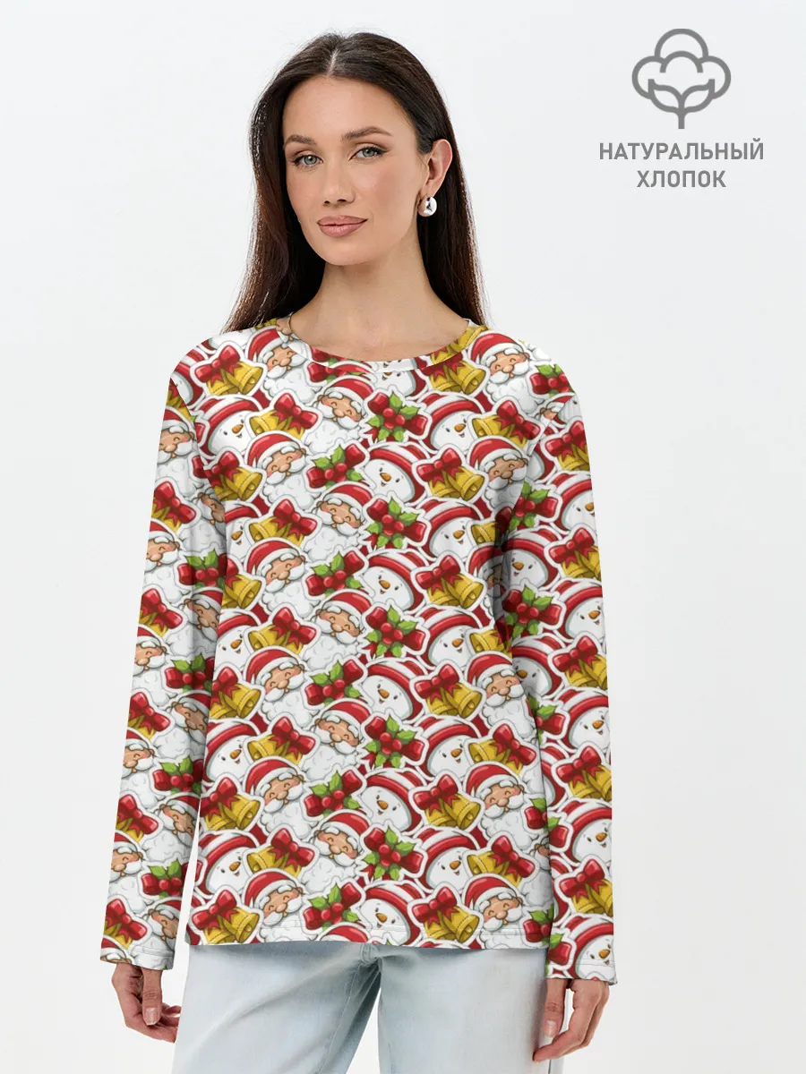 Лонгслив женский. Хлопок / Дед Мороз и Снеговик
