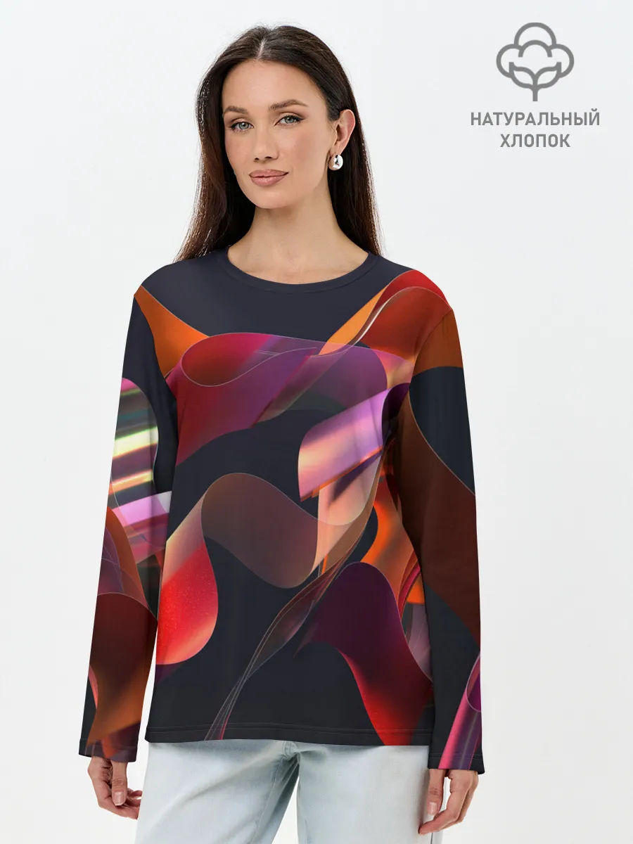 Лонгслив женский. Хлопок / Абстрактные ленты