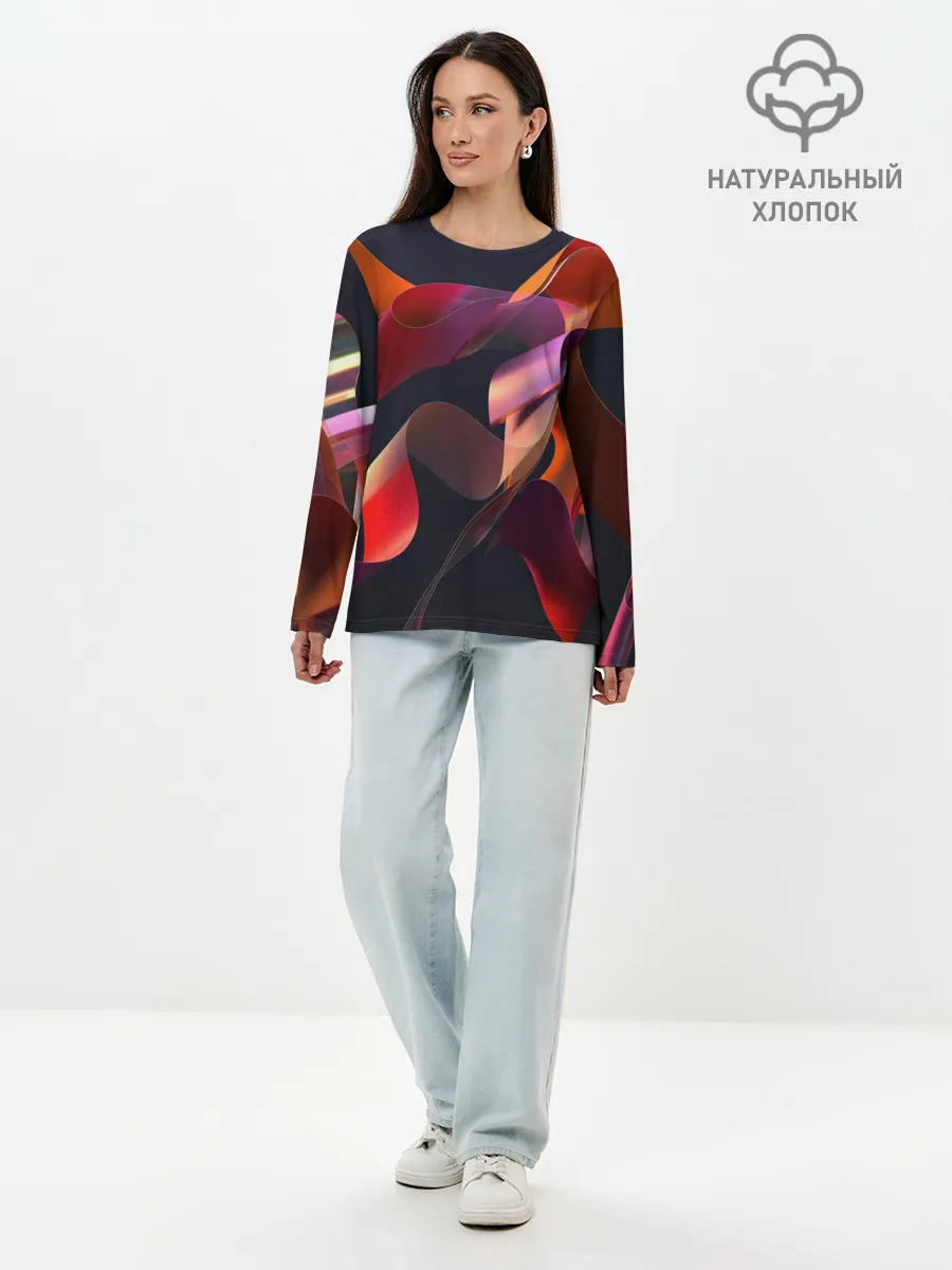 Лонгслив женский. Хлопок / Абстрактные ленты