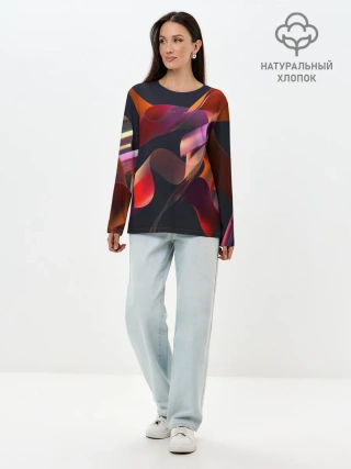 Лонгслив женский. Хлопок / Абстрактные ленты