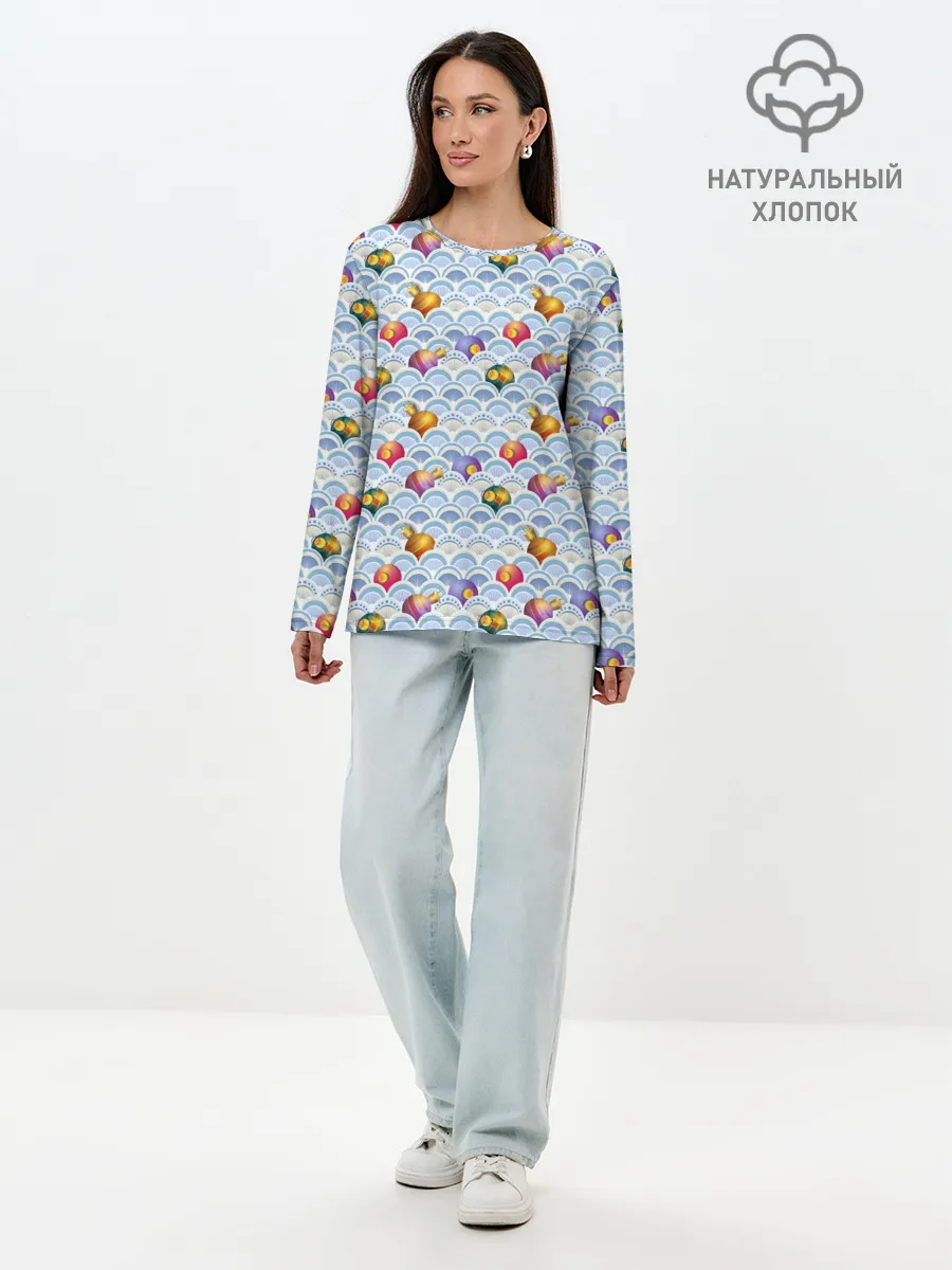 Лонгслив женский. Хлопок / Праздничные Игрушки