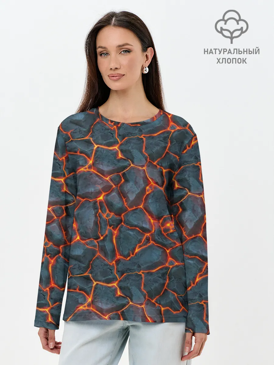 Лонгслив женский. Хлопок / неоновая магма