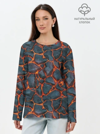 Лонгслив женский. Хлопок / неоновая магма